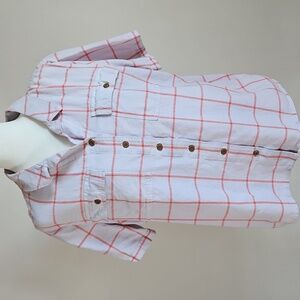 Duluth Size LG Camp Shirt Windowpane Plaid Short Sleeve Granola Outdoor Pockets